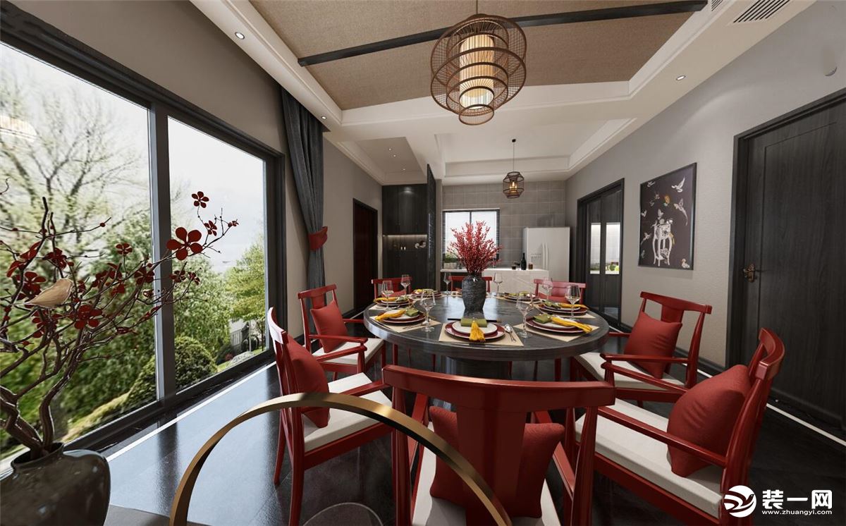 【美的家装饰】龙湖开元260㎡新中式风格餐厅装修效果图