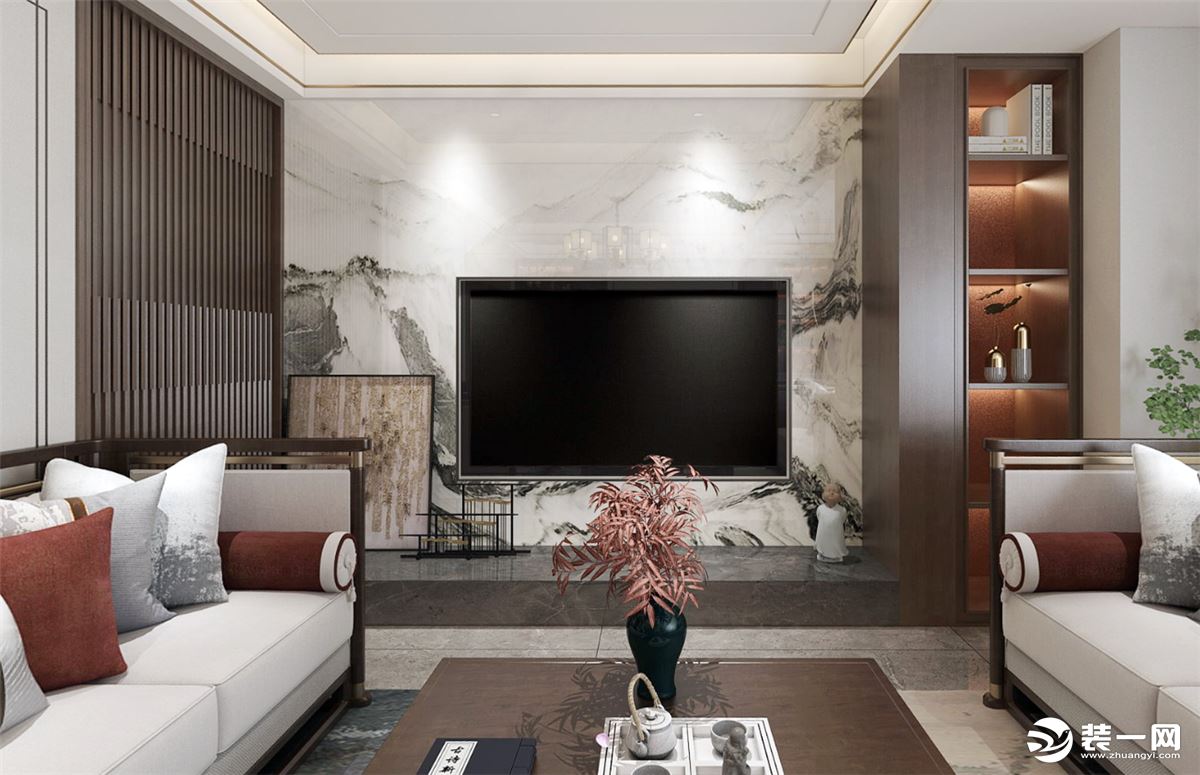 重庆美的家装饰白鹭湾128平新中式客厅装修设计