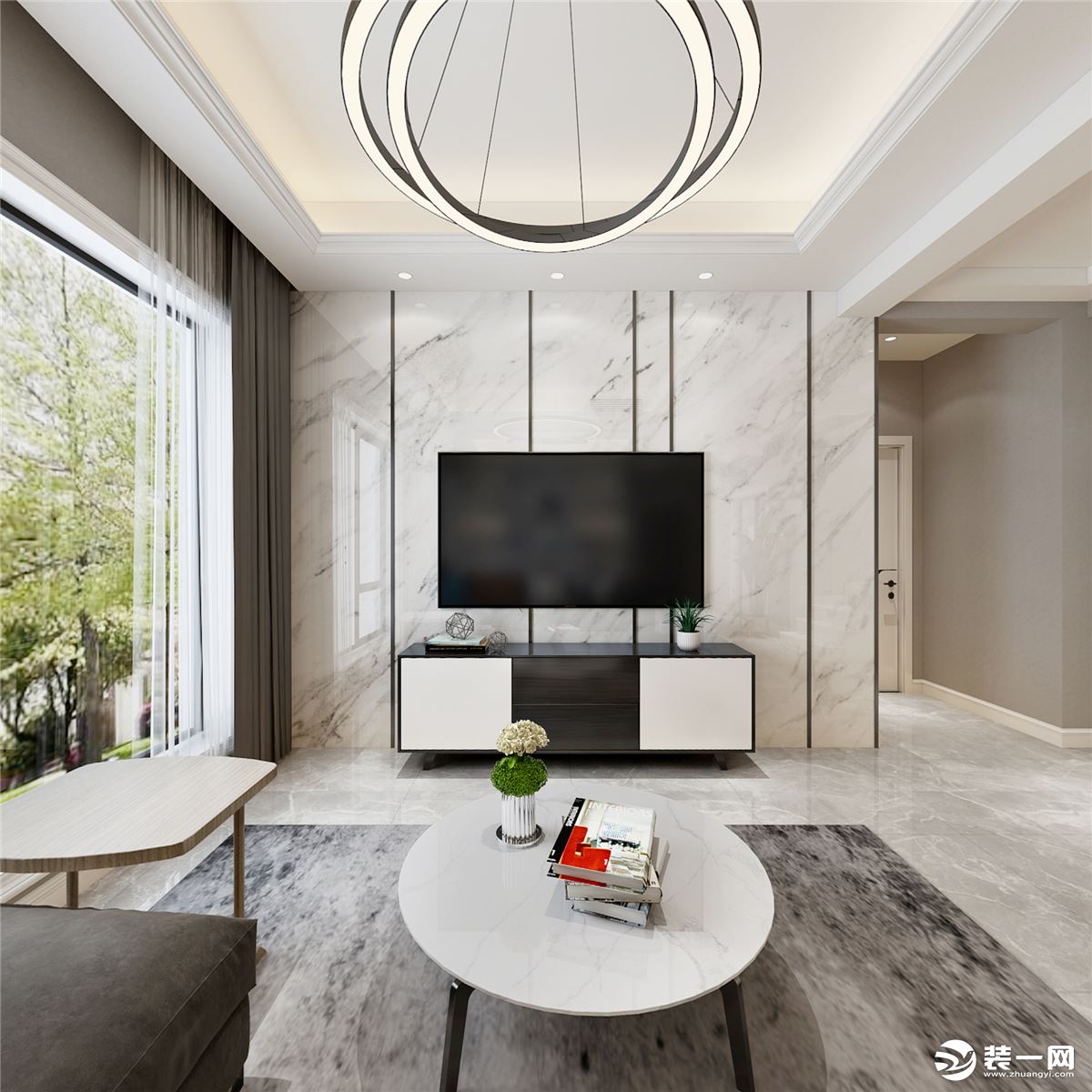 重庆美的家装饰珠江城200平现代极简客厅装修设计效果图