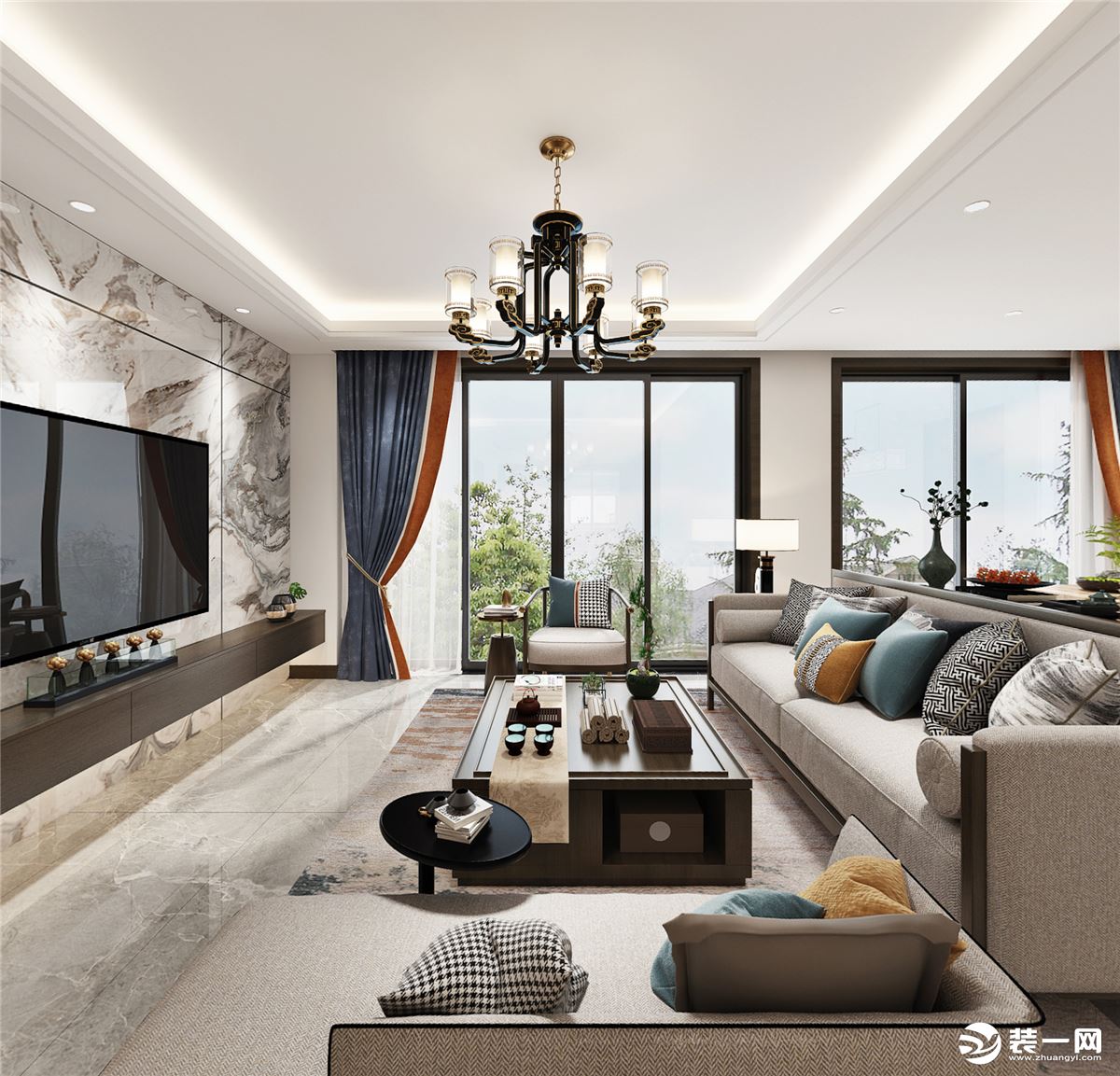 融信澜湾260平中式风格客厅装修设计效果图