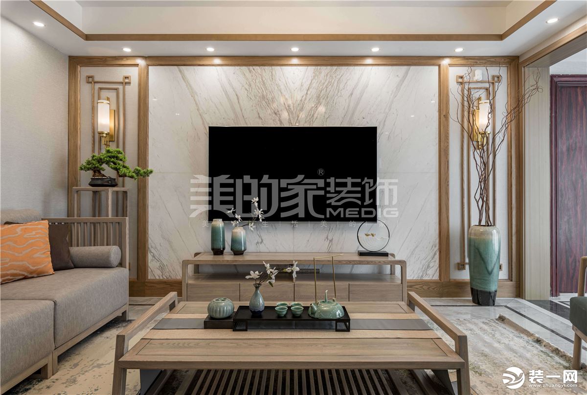 金科天辰125㎡新中式风格客厅装修效果图