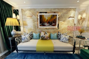 【美的家装饰】梧桐郡洋房180㎡大户型欧式风格客厅沙发背景墙装修效果图