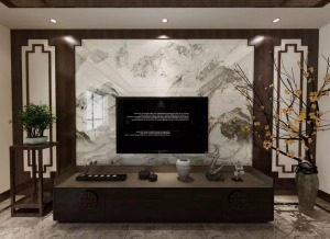 【美的家装饰】茅莱山居190㎡新中式风格电视墙装修效果图
