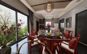 【美的家装饰】龙湖开元260㎡新中式风格餐厅装修效果图