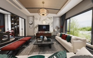 【美的家装饰】龙湖开元260㎡新中式风格客厅装修效果图