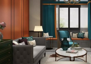 【美的家装饰】原山时光123㎡美式风格，客厅装修效果图