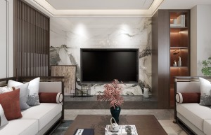 重庆美的家装饰白鹭湾128平新中式客厅装修设计