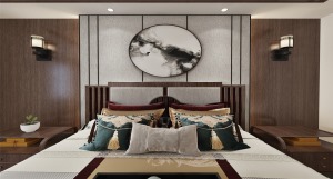 中央公园上东汇129平中式风格卧室装修设计效果图