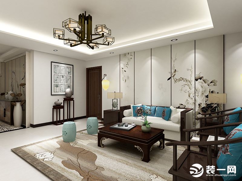 空间在色彩方面秉承了传统中式风格的优雅，与此同时加入了很多现代元素。墙面乳胶漆暖色及实木复合地板烘托
