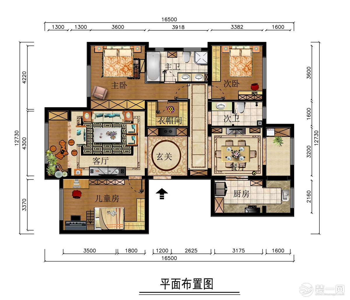 采用了蘇州園林藝術中移步換景的手法。地面上的拼花采用了回紋、祥云等具有中國特色的圖案，都有著較好的寓