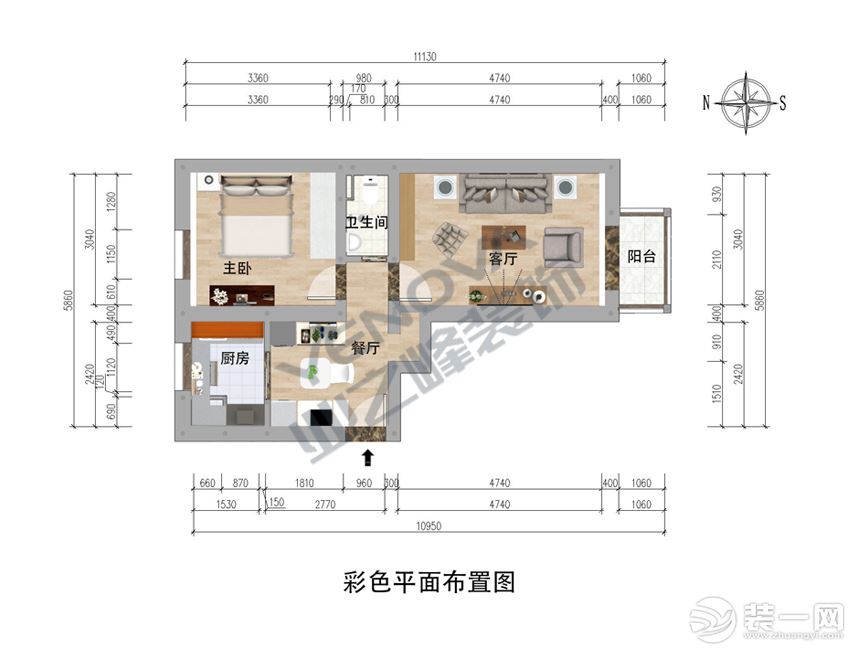 彩色平面設(shè)計圖_一居室60平米養(yǎng)老房設(shè)計