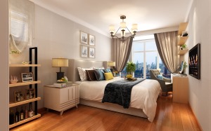 次卧的设计相对于客厅来说简洁明快，整体颜色明亮，绿植和抱枕给整个空间增添了色彩。搭配欧式风格的家具给