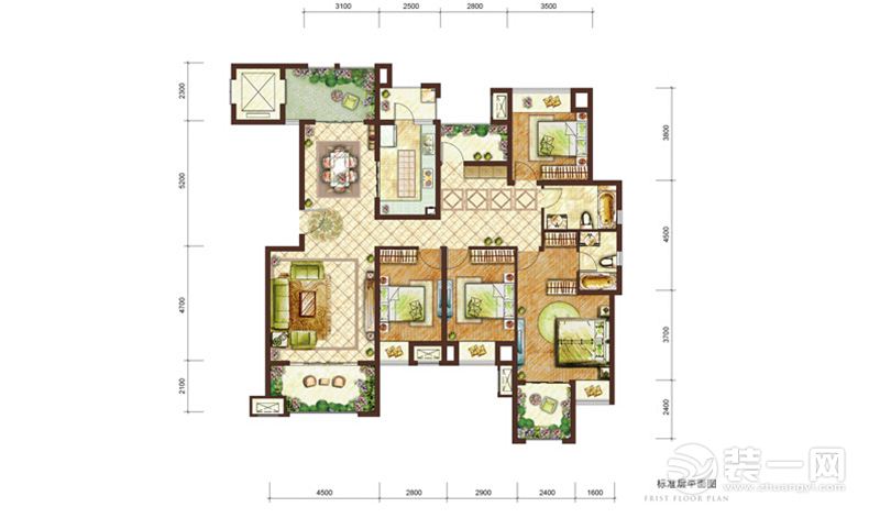 业之峰装饰 龙湖两江新辰 119平 四居室 造价17万 简欧风 户型图