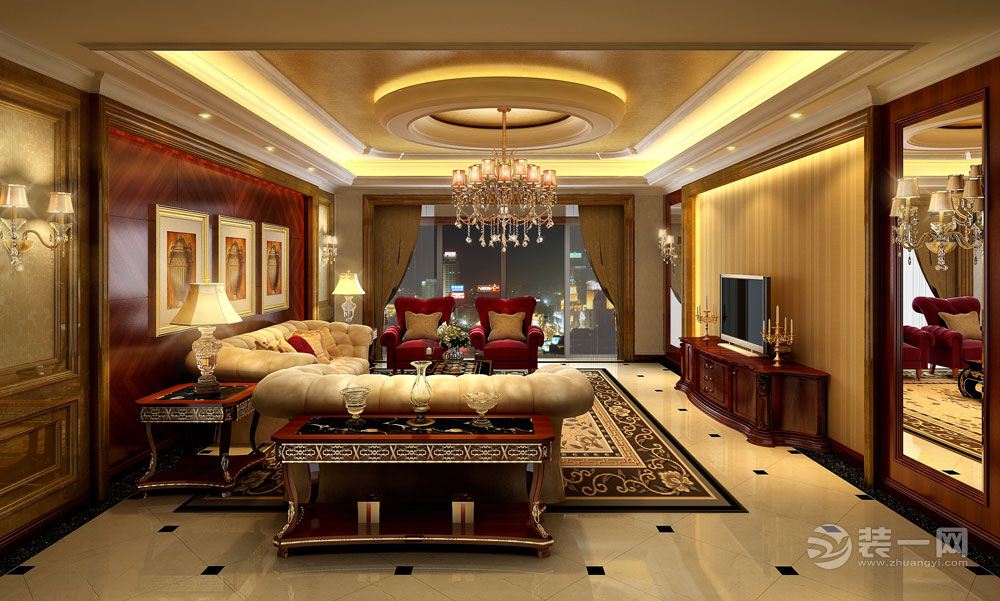 【重庆业之峰】 棕榈泉 92平 三居室 造价 13万 新古典 客厅