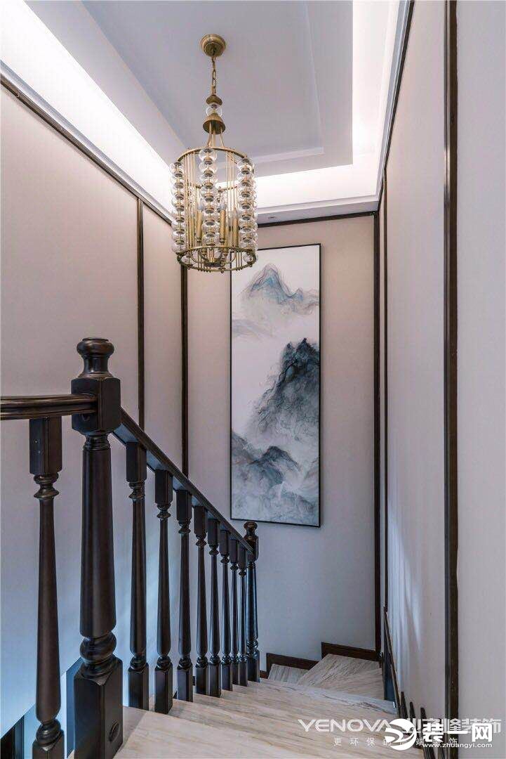 新江与城禅意中式楼梯装修实景图
