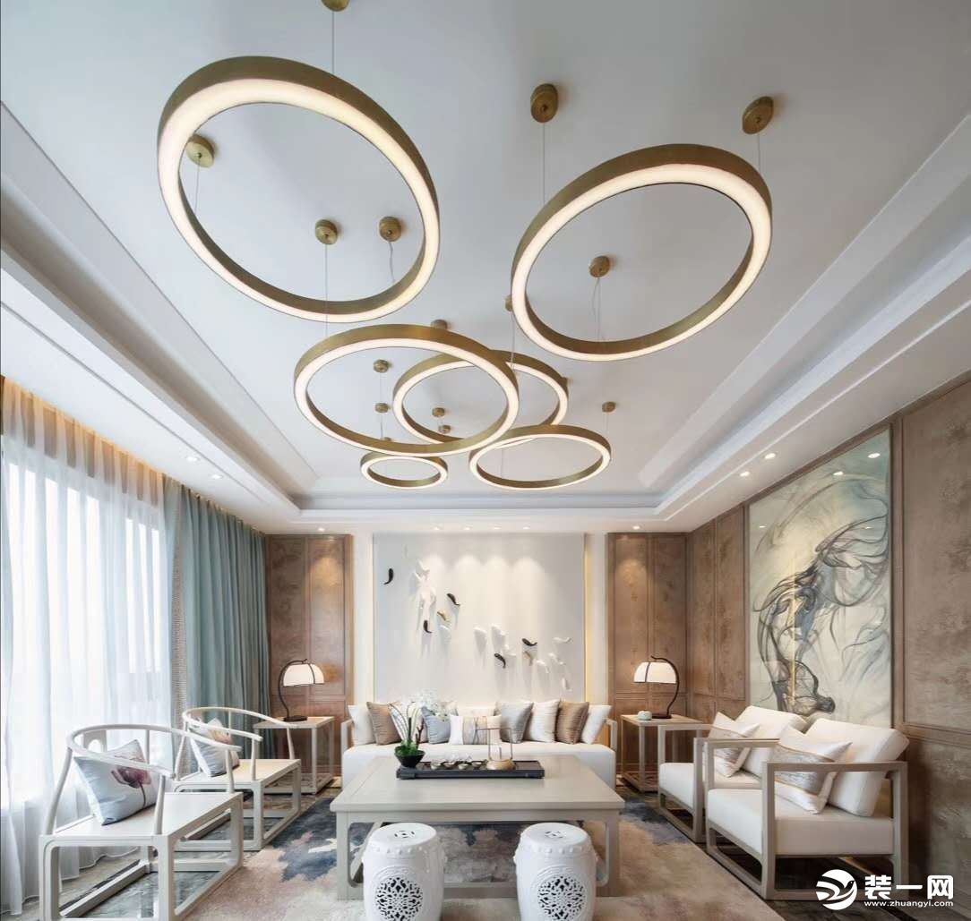 滨江新城古典轻奢风格客厅沙发背景墙装修效果图