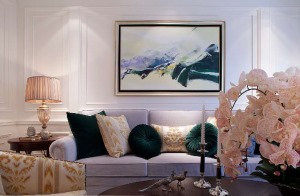 华宇时代280平美式风格沙发背景墙装修效果图