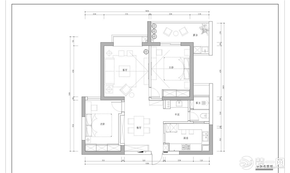 【千林郡】简约风格两室两厅装修方案，平面布局图
