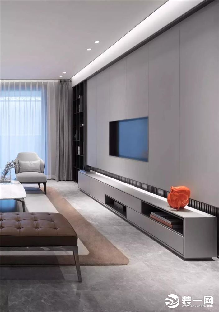 【中铁琉森水岸】160平四居室现代简约设计方案，电视背景墙