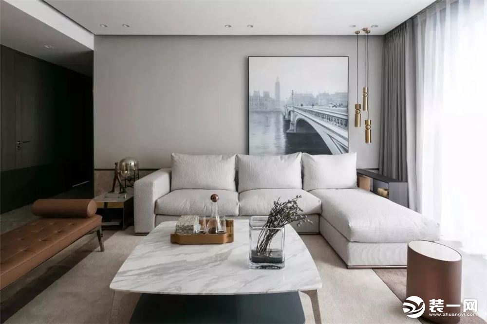 【中铁琉森水岸】160平四居室现代简约设计方案，沙发背景墙