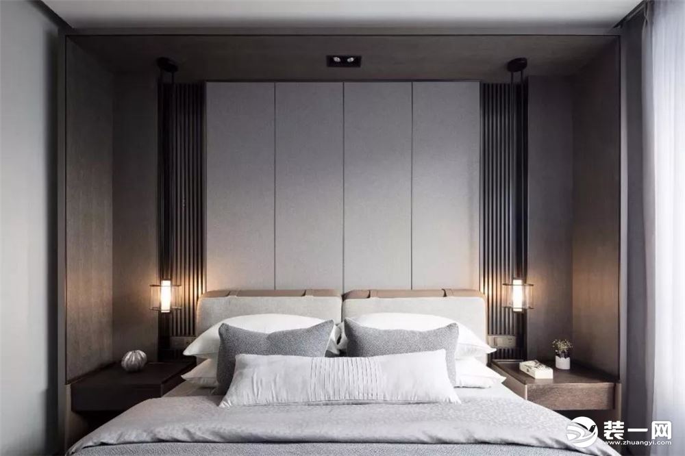 【中铁琉森水岸】160平四居室现代简约设计方案，床头背景墙