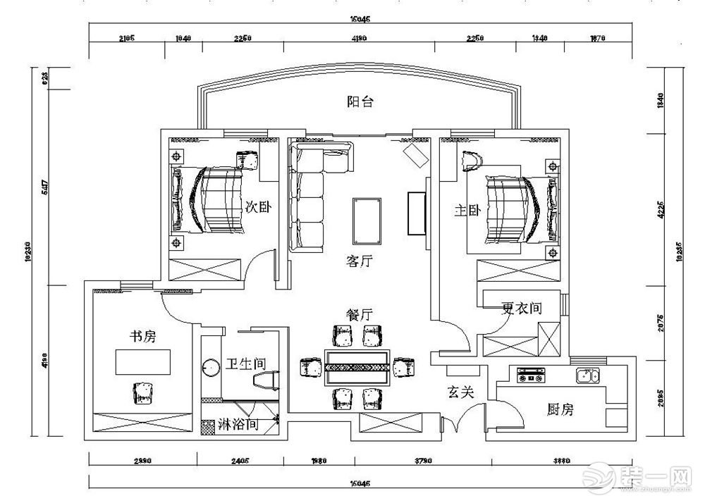 【曲江千林郡】120平现代简约三居室装修方案，平面布局图