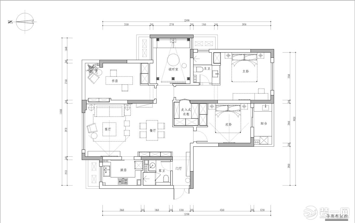 【高新东桃园社区】130平新房简美风格装修方案，平面布局图