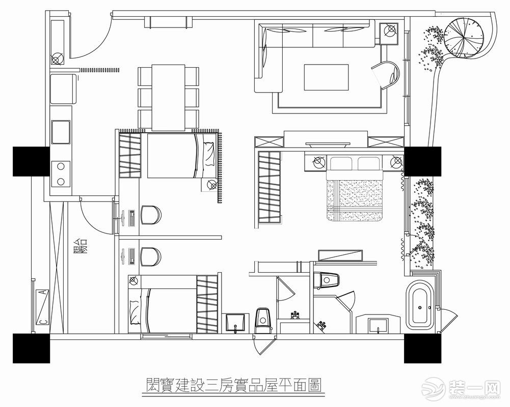 西安望园小区135平三居室简中式半包7W，户型图