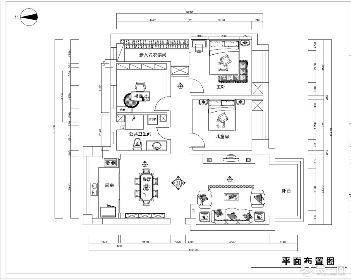 西安龙湖香醍璟宸小区143平现代简约三居室装修 半包7W，户型图