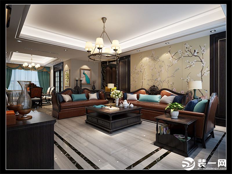 西安华侨城天鹅堡小区170平四居室房子新中式风格，沙发背景墙