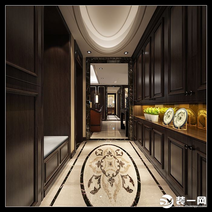 西安华侨城天鹅堡小区170平四居室房子新中式风格，玄关