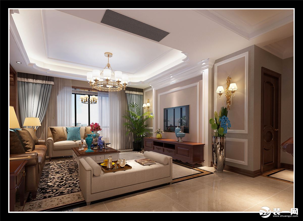 西安龙湖香体国际社区复式户型简美风格设计方案，客厅