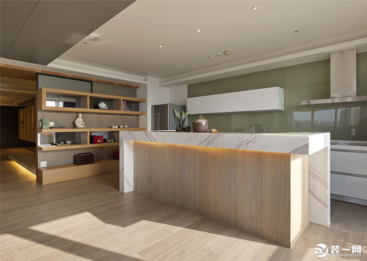 西安天朗曲院庭香小区206平四居室房子现代简约风格设计方案开放式厨房