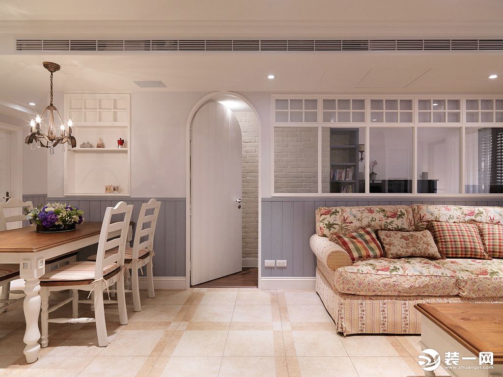 西安金辉优步花园小区125平三居室美式地中海风格设计方案，沙发背景墙