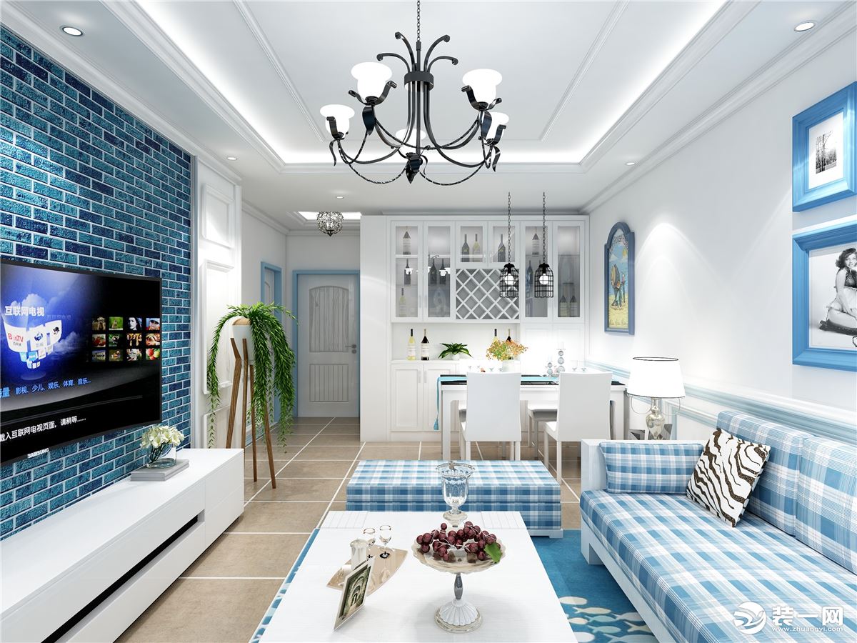 【今朝装饰】西安唐顿庄园86平两居室房子地中海风格设计方案，客厅
