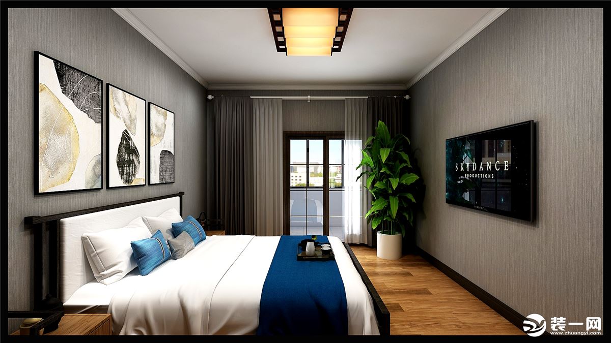 【今朝装饰】西安曲江香都小区125平三居室房子简中式风格设计方案，卧室
