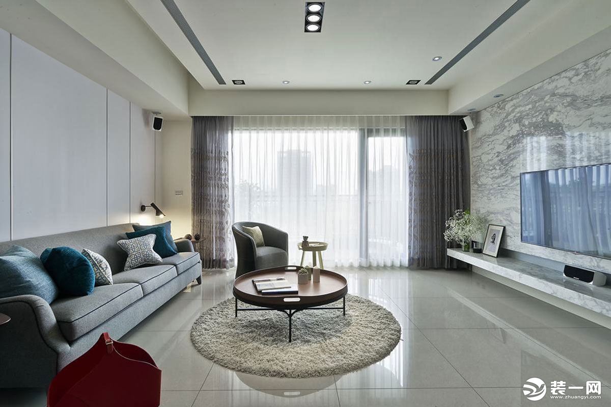 【今朝装饰】西安高科尚都小区160平三居室房子现代简约风格设计图，客厅