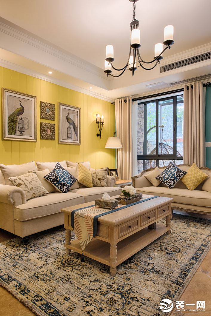 西安今朝装饰 绿地与湖别墅 美式风格设计 客厅沙发