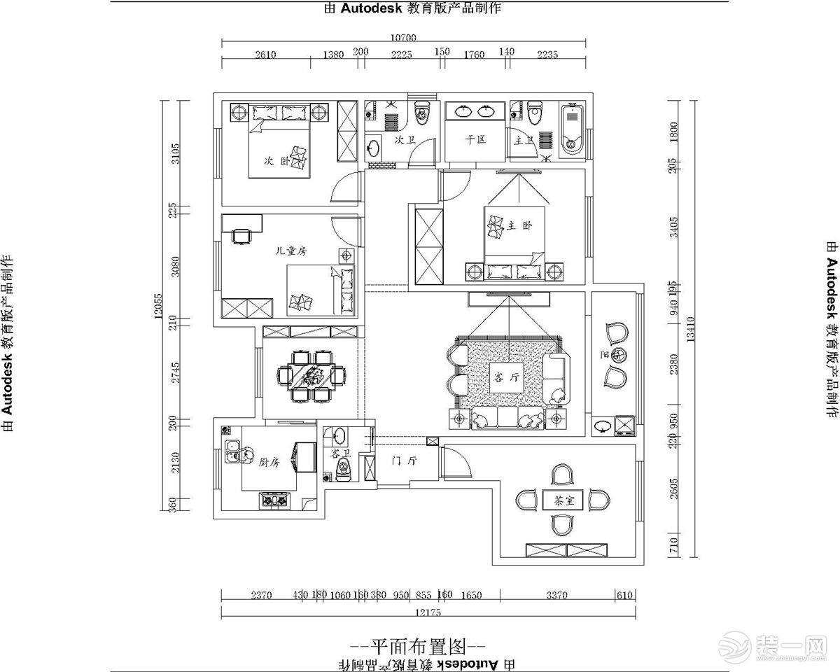 西安今朝装饰周至县金周鑫城170平四居室房子后现代风格设计方案 平面布局图