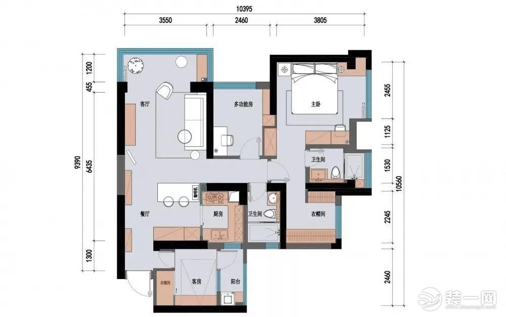 西安今朝装饰高新未未来小区138平四居室房子装修效果图，平面布局图