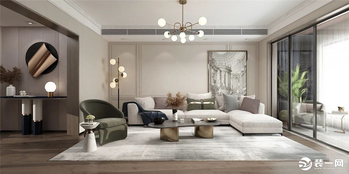 干净舒适的大地色配色百搭且高级，适用于绝大多数家装类型，高级灰为主的客厅搭配呈现出典雅气质，米色卧室