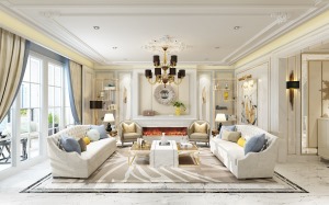 【逸翠园】283平复式简美风格装修方案，沙发背景墙