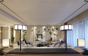【万达ONE】155平四居室新中式风格装修方案，电视背景墙
