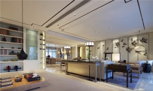 【万达ONE】155平四居室新中式风格装修方案，客厅整体