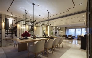 【万达ONE】155平四居室新中式风格装修方案，餐厅整体设计