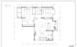 【鸿基新城】103平三居室装修样板间，平面布局图