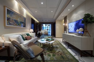 【万景荔知湾】124平时尚现代装修样板间，沙发背景墙