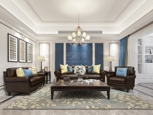 【龙湖香醍西岸】143平美式风格样板间，客厅沙发背景墙
