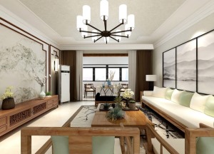 【杨凌人才公寓】178平新中式半包装修方案，客厅电视背景墙
