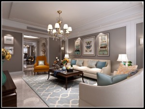 【海德堡】小区160平居家简美风格设计方案，客厅沙发背景墙